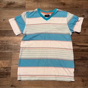 Ocean Current Striped Blue and White Kids V-Neck Shirt